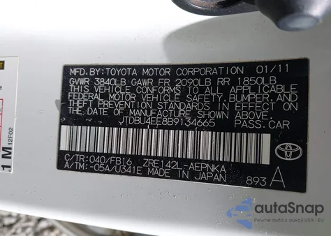 2011 Toyota Corolla Le from USA, damaged, VIN JTDBU4EE8B9134665